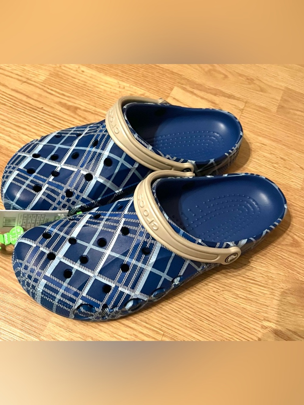 NEW CROCS Men's Sz 12  Baya Holiday Plaid Clogs Tan Heel Strap. $59.00. Unisex.